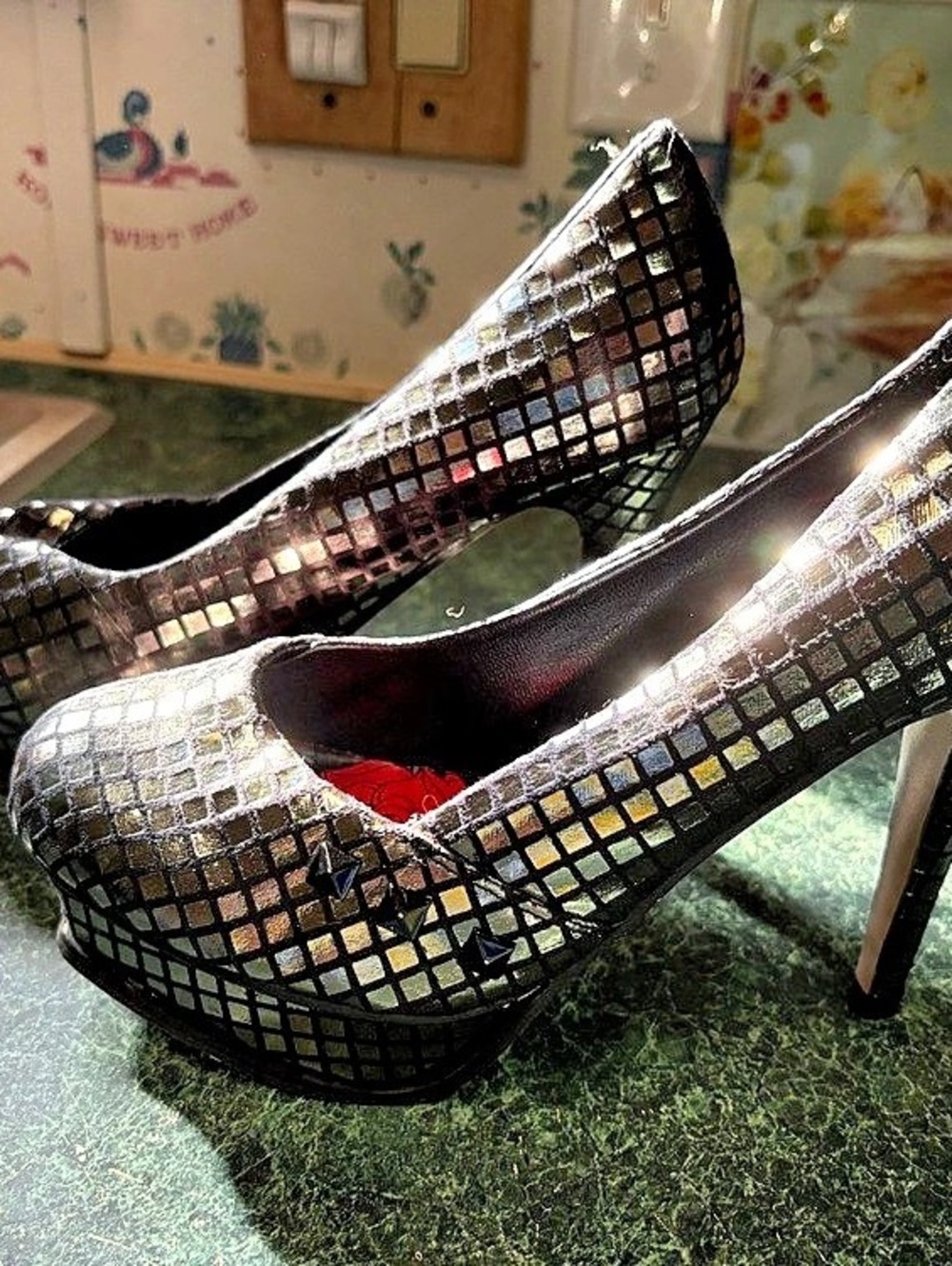 Iron Fist Sequin High Heels Black & Silver